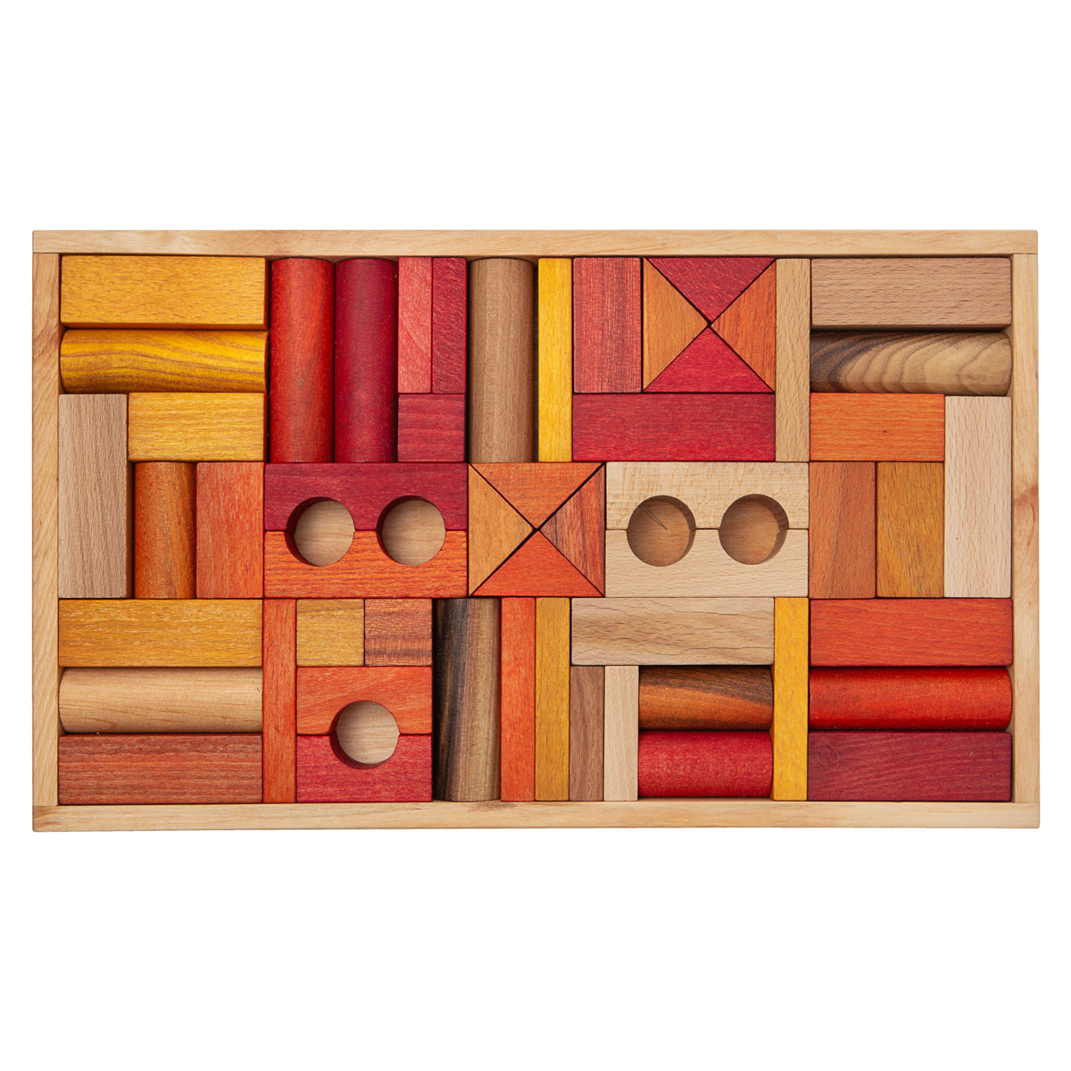 Wooden Montessori Blocks In Tray 54 Pcs, Warm