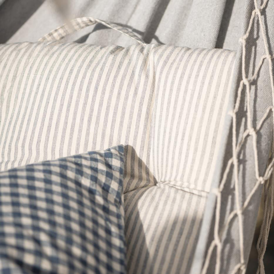 IB Laursen Mattress Cushion Asger Natural W/Thin Dusty Blue Stripes