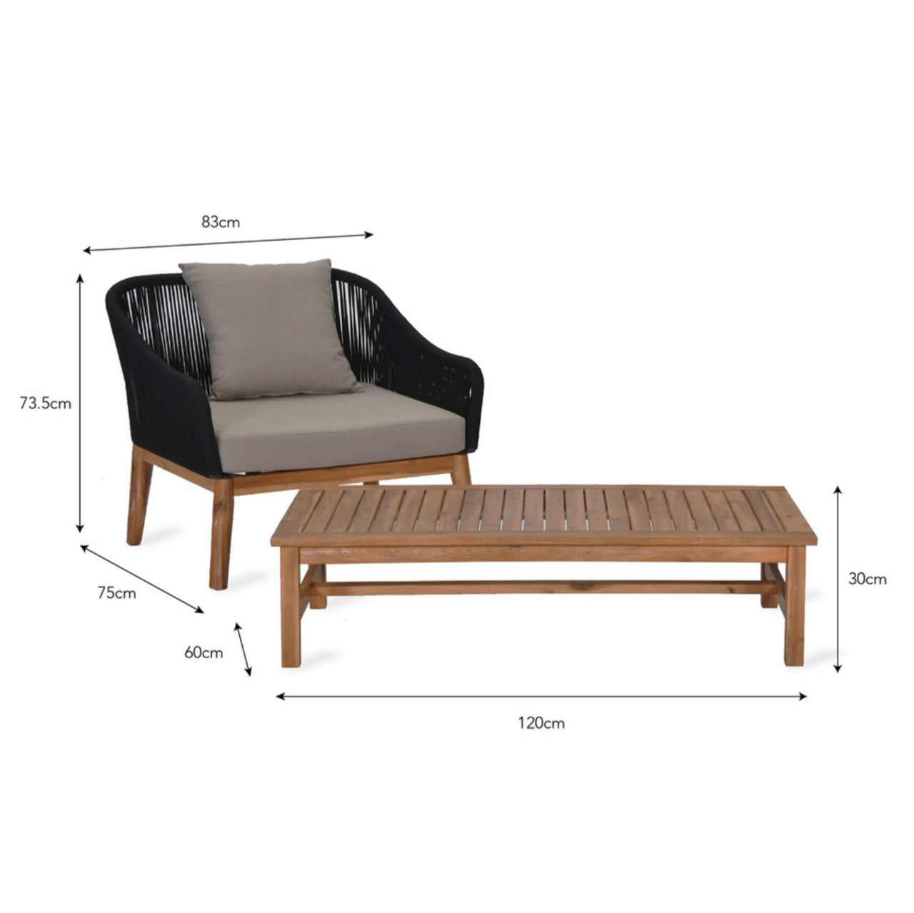 Luccombe armchair set outdoor acacia wood garden trading