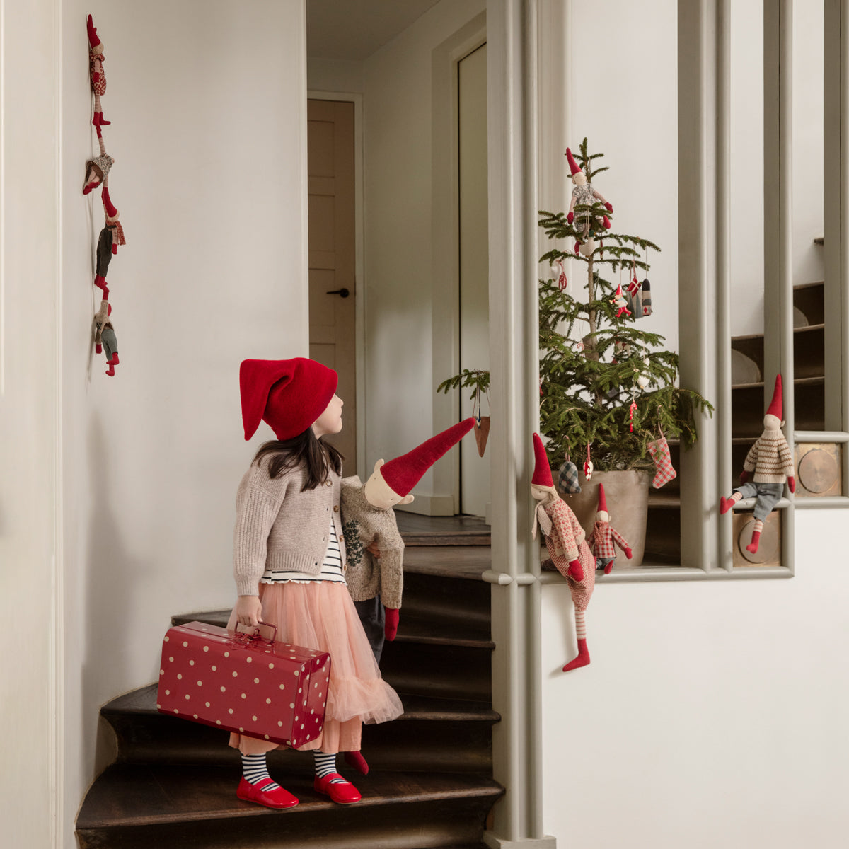 Storage Suitcase, Small - Red with Dots