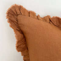 Thumbnail for Hallie Ruffled Linen Cushion – Rust: 45 x 45 cm