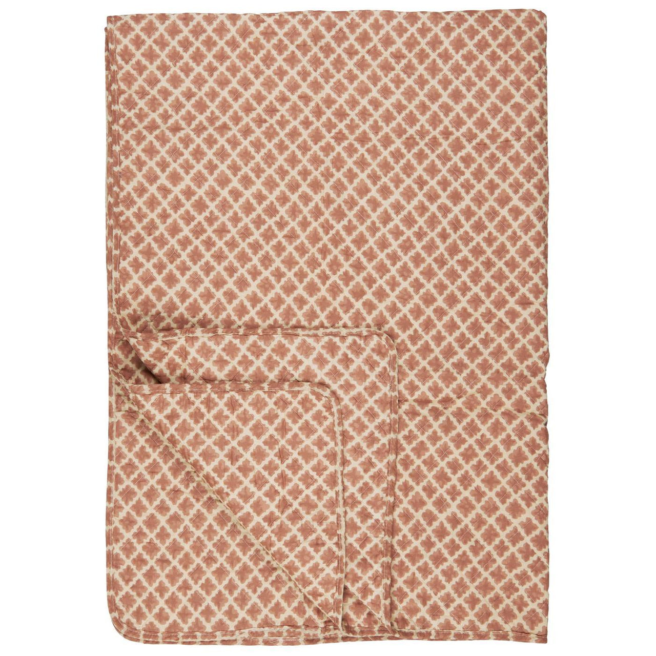 IB Laursen Quilt Natural W/Rust coloured Block Pattern
