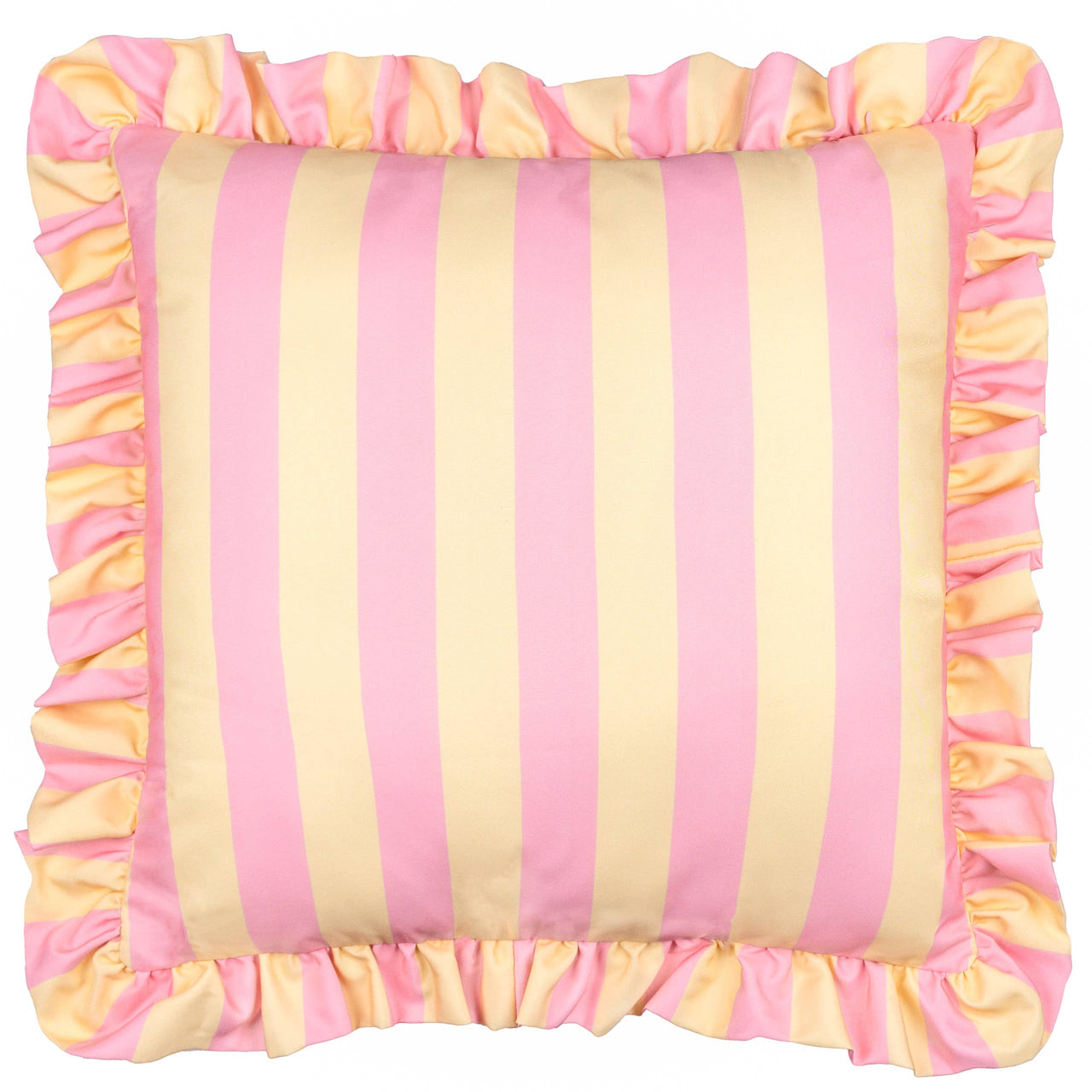 Palm Royale Stripe Ruffle Outdoor Cushion: Pink/Yellow / Polyester Filled / 50 x 50cm