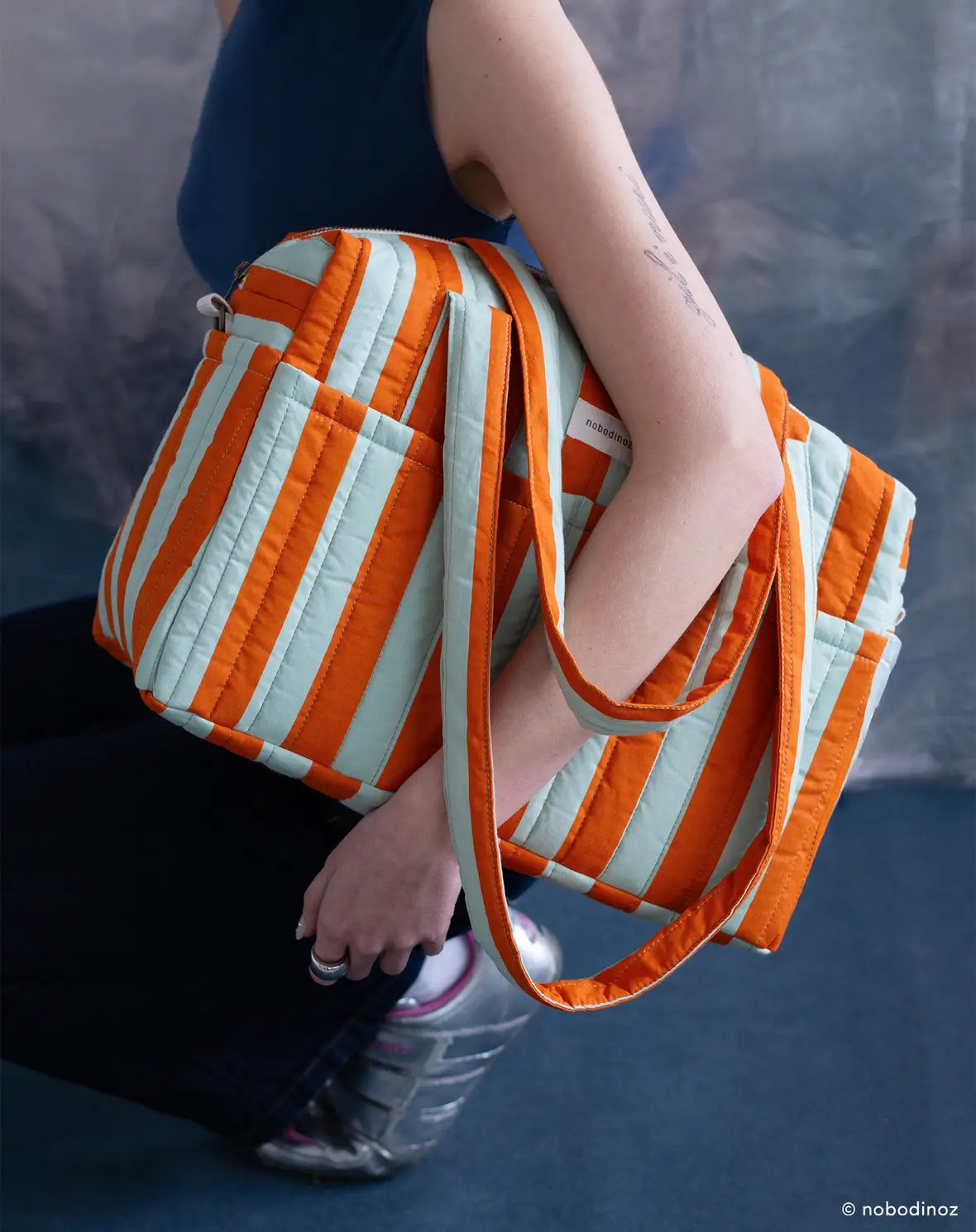 Stories Ltd Edition Stroller Bag Green Orange Stripes
