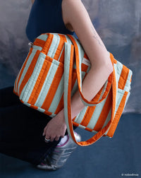 Thumbnail for Stories Ltd Edition Stroller Bag Green Orange Stripes