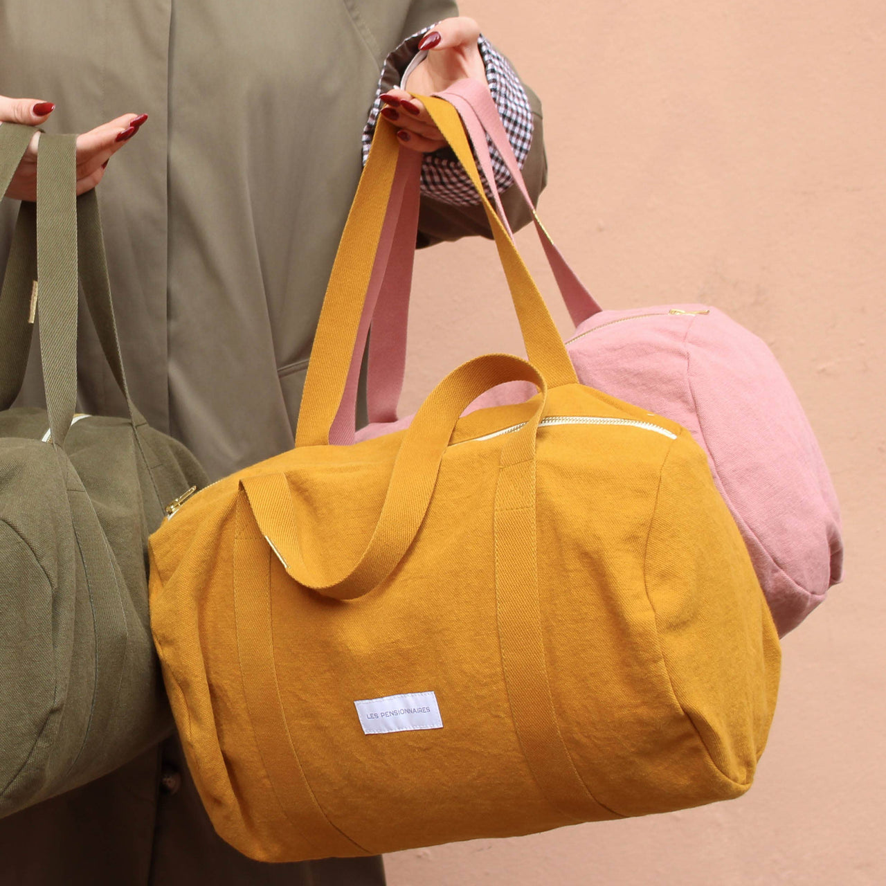 Mini bowling bag in saffron yellow organic cotton canvas
