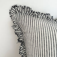 Thumbnail for Hallie Ruffle Linen Cushion – Charcoal Stripe: 53 x 53 cm