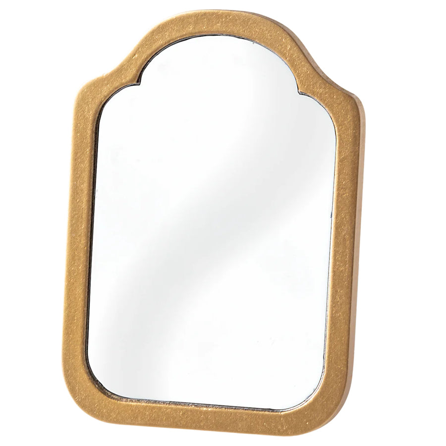 Maileg Miniature Rectangular mirror with a gold frame on a white background