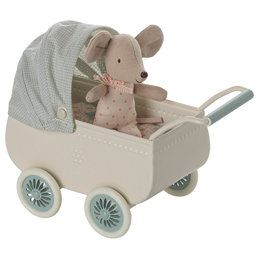 Pram With Baby Mouse - Mint