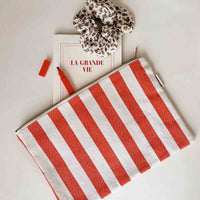 Thumbnail for LILI FLAT POUCH STRIPES GREIGE / TOMATO