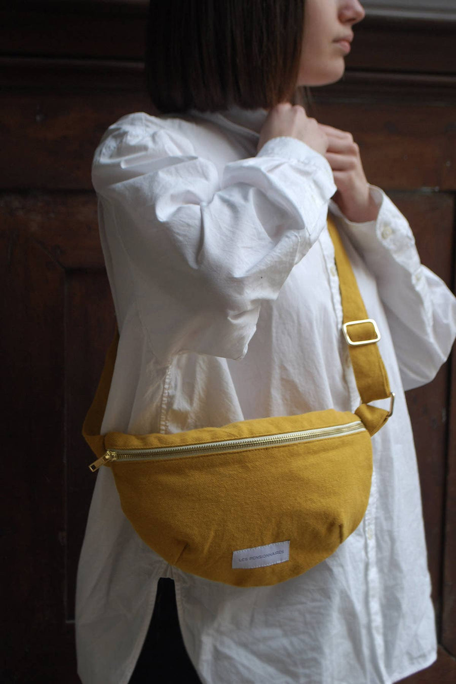 Organic cotton canvas fanny pack in saffron yellow