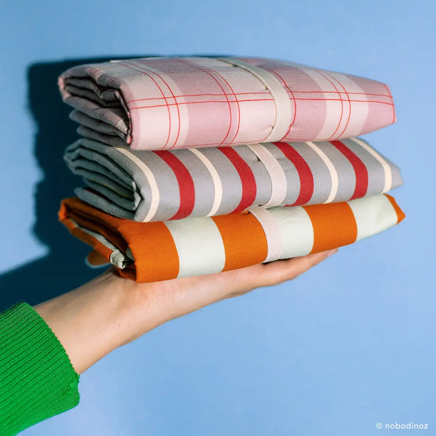 Nobodinoz Stories Waterproof Changing Pad - Green Orange Stripes