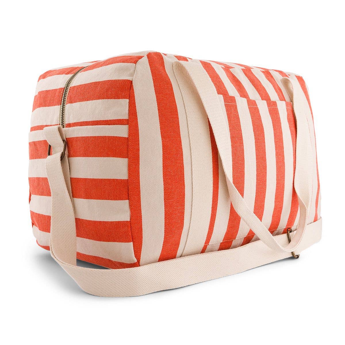 RAPHAEL DIAPER BAG - WEEKEND BAG STRIPES GREIGE / TOMATO