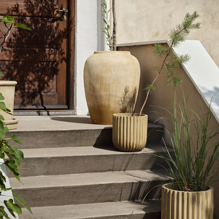 Fiber Flower Pot Set of Two Antique Beige.