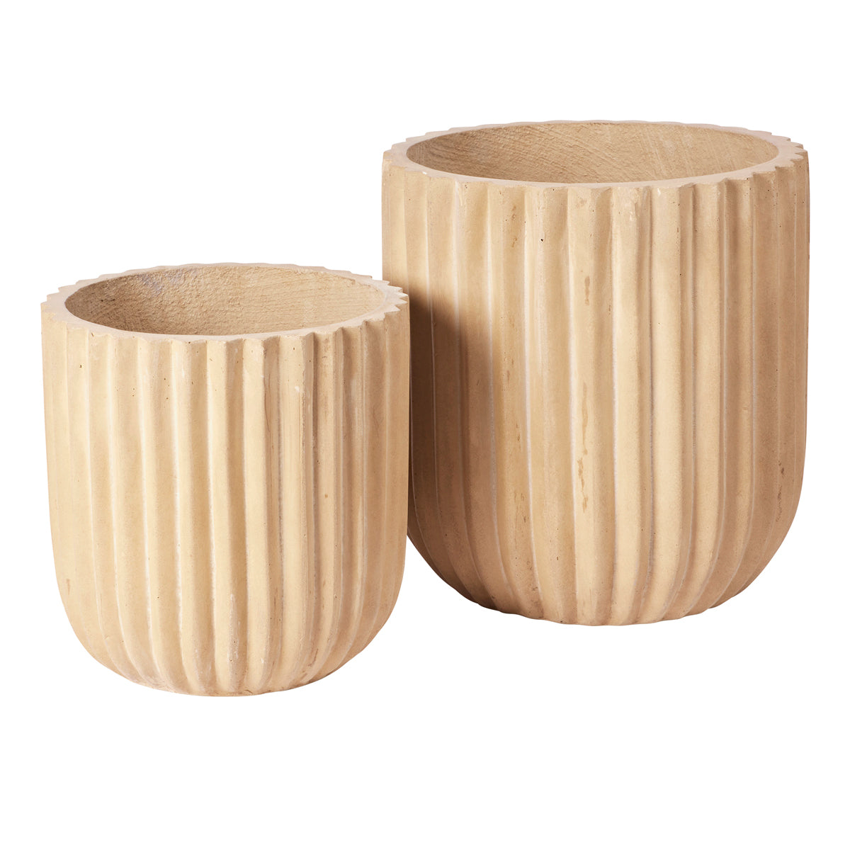 Fiber Flower Pot Set of Two Antique Beige