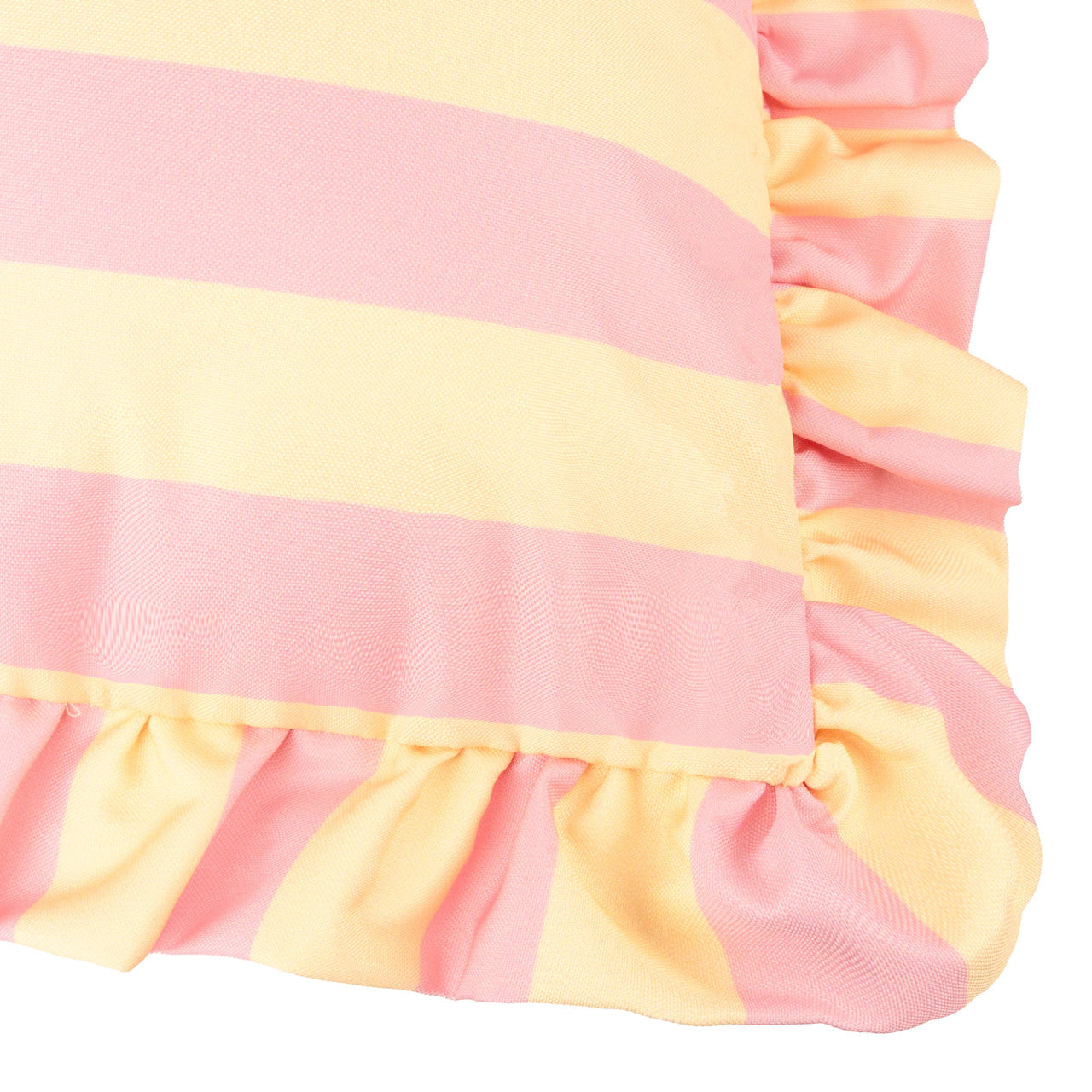 Palm Royale Stripe Ruffle Outdoor Cushion: Pink/Yellow / Polyester Filled / 50 x 50cm