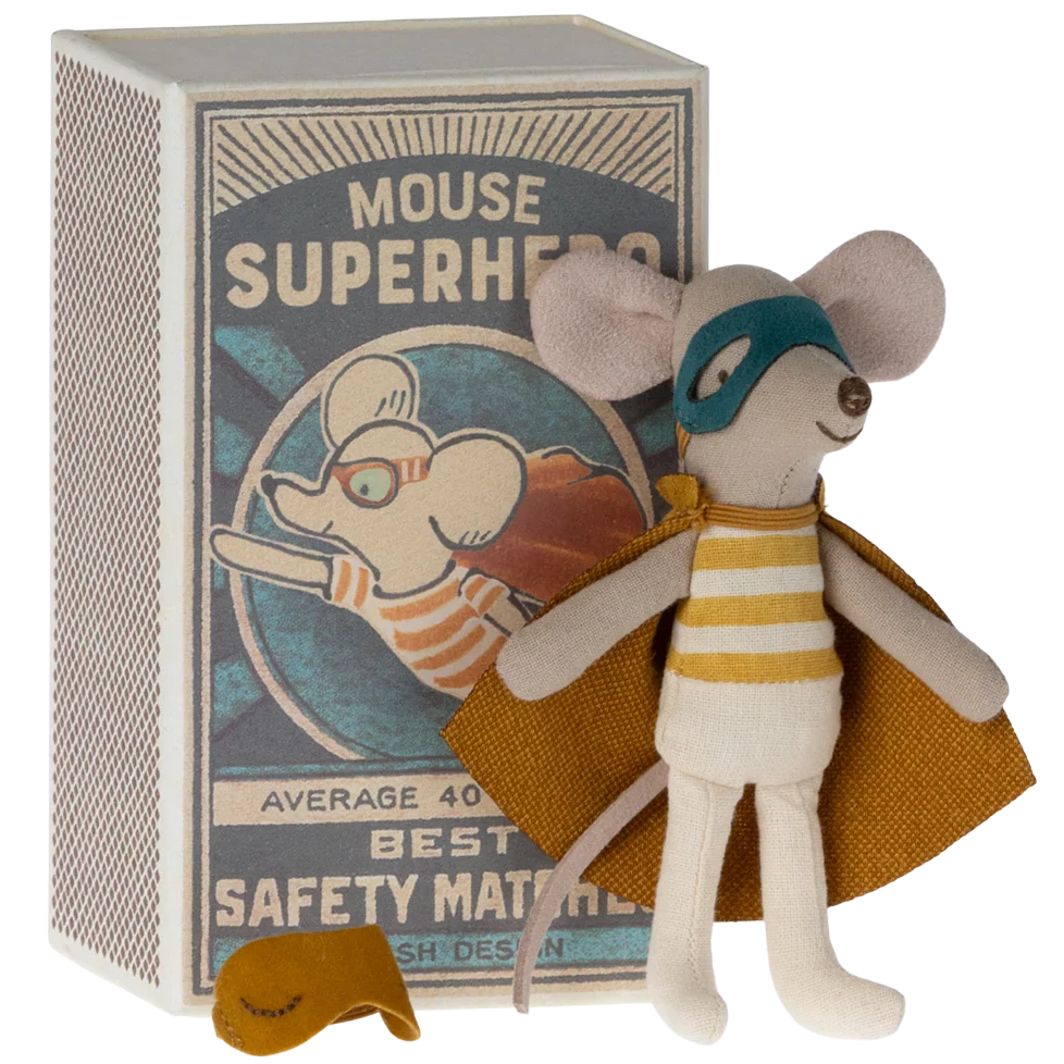 Maileg Superhero mouse, Little brother in a matchbox 17-3101-00