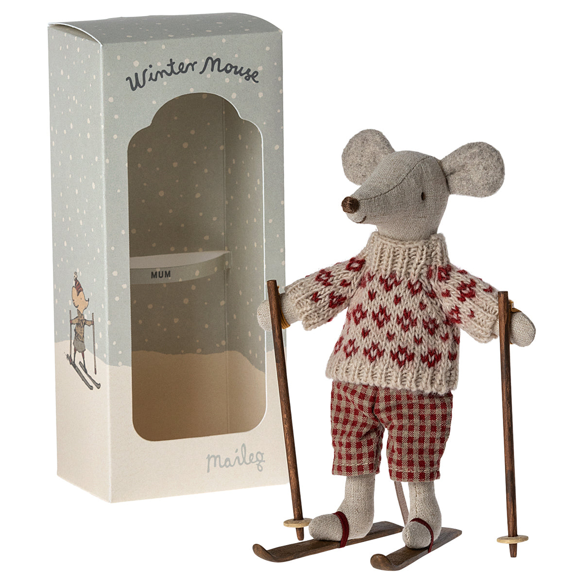 Maileg Winter Mouse With Ski Set, Mum 17-3306-00