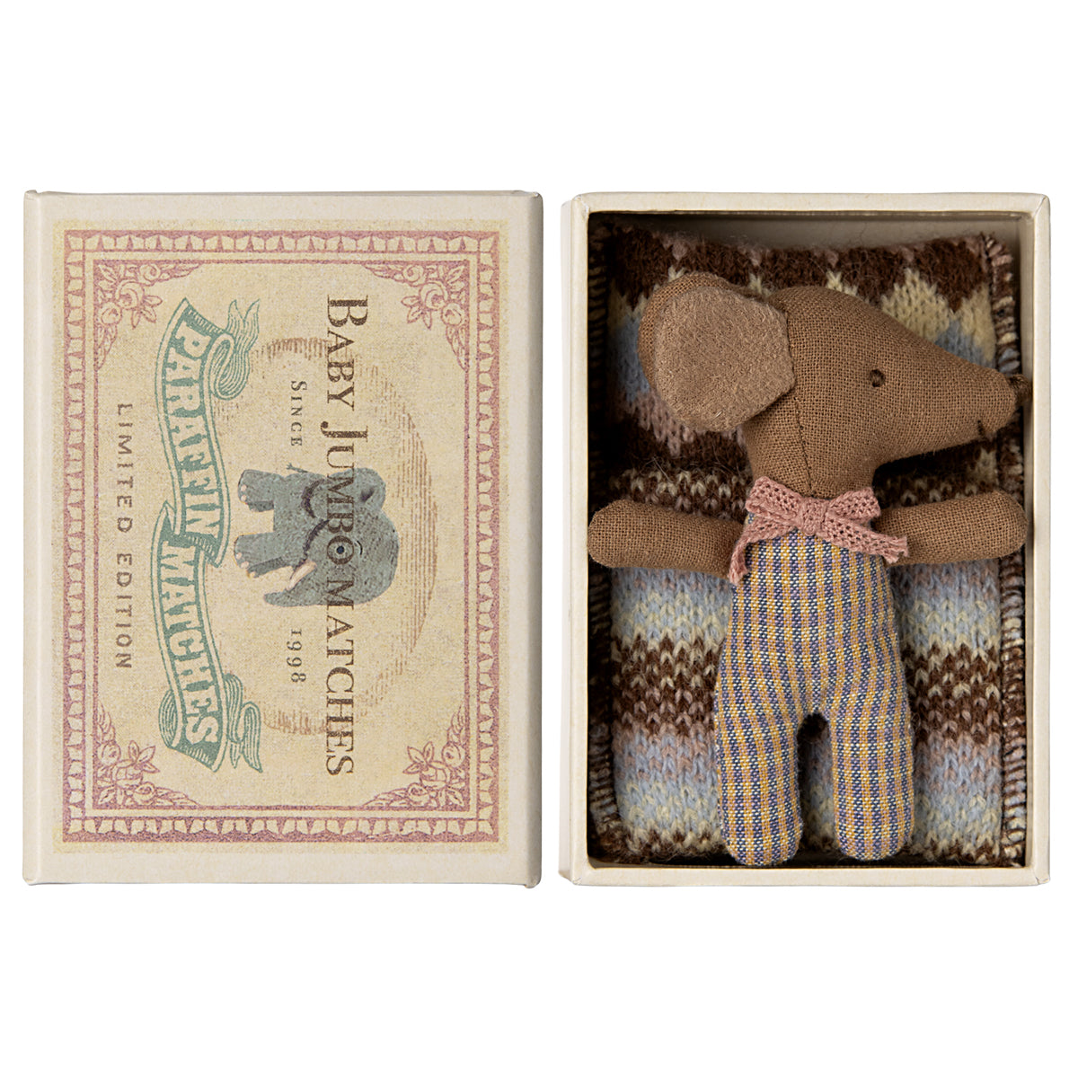 Maileg, Sleepy Wakey Baby Mouse in Matchbox - Rose 17-4000-00