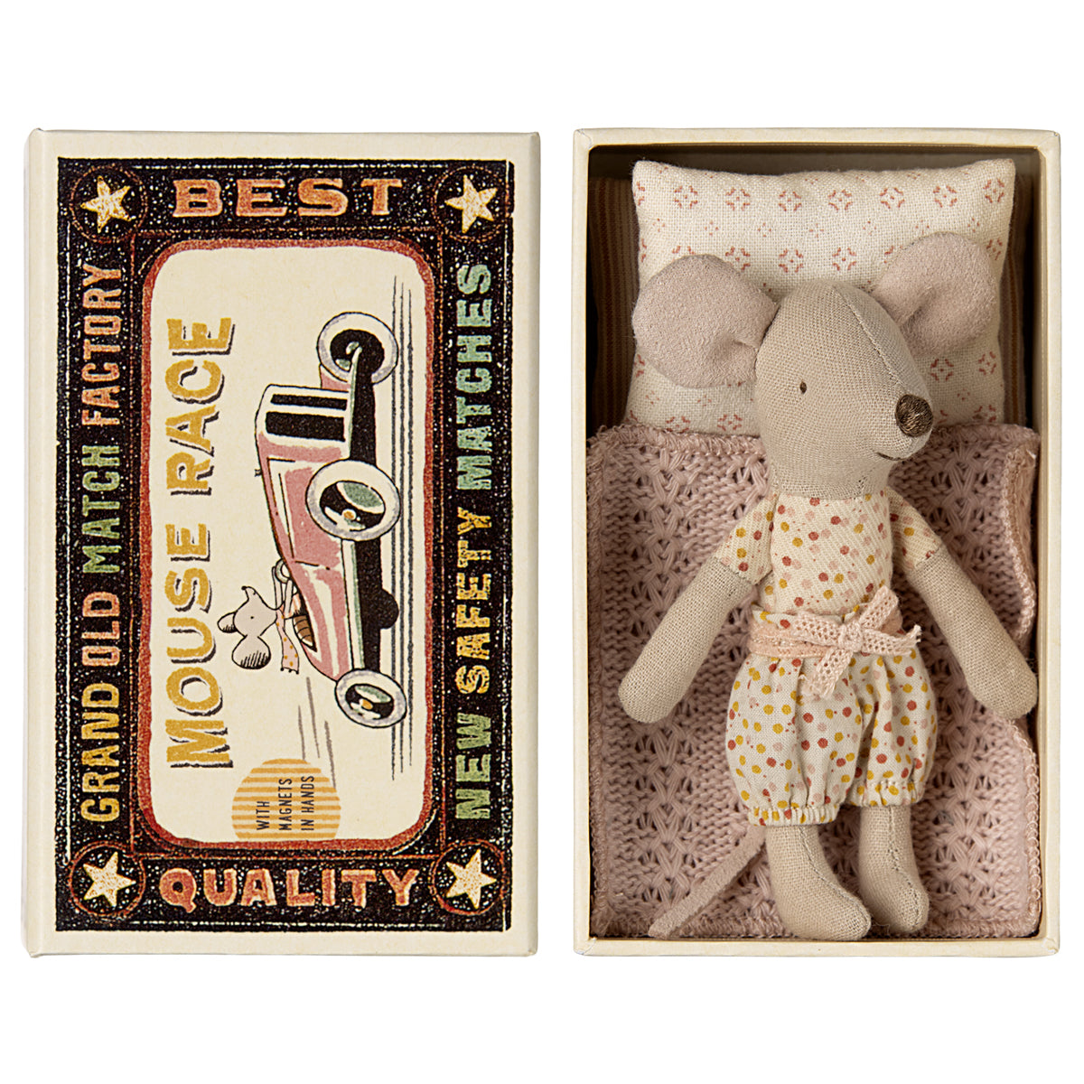 Maileg, Little Sister Mouse in Matchbox Magnetic Hands