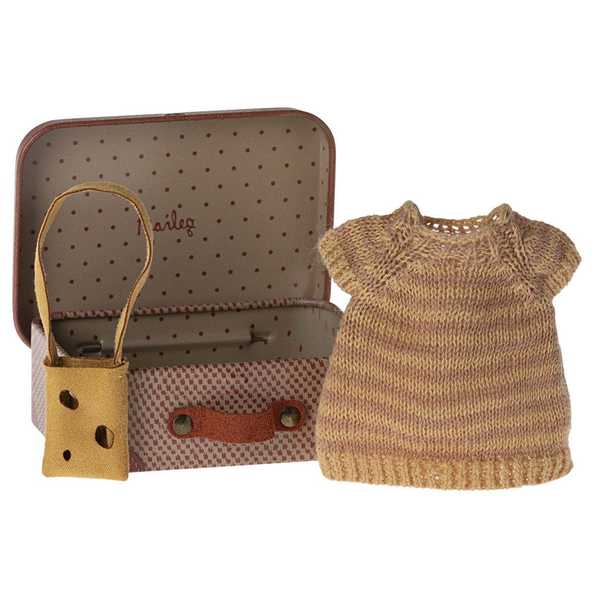 Maileg, Knitted Dress and Bag in Suitcase, Big Sister Mouse 17-4202-00