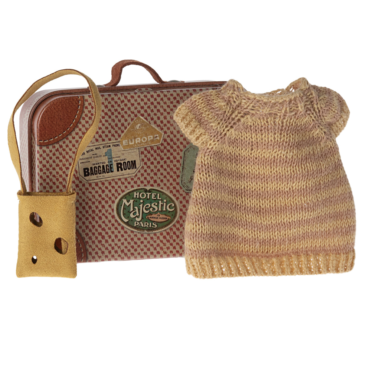 Maileg, Knitted Dress and Bag in Suitcase, Big Sister Mouse 17-4202-00