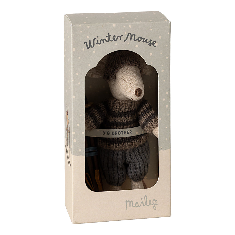 Maileg, Winter Mouse with Ski Set, Big Brother Blue