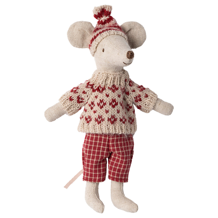 Maileg, Winter Mouse with Ski Set, Mum Red