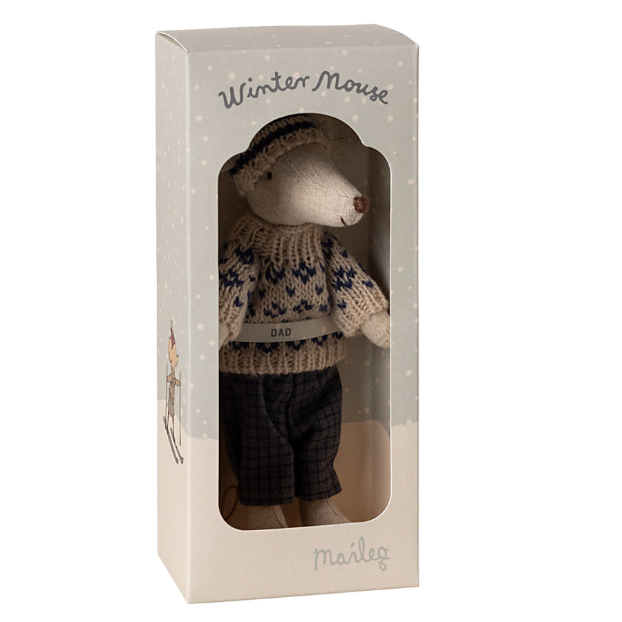 Maileg, Winter Mouse with Ski Set, Dad Blue