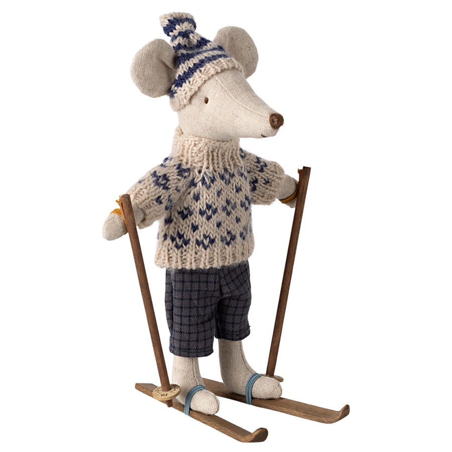 Maileg, Winter Mouse with Ski Set, Dad Blue