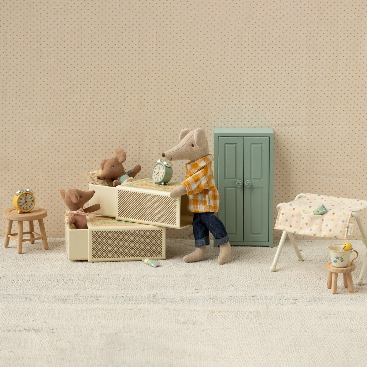 Maileg Sleepy Wakey Baby Mouse In Matchbox - Rose