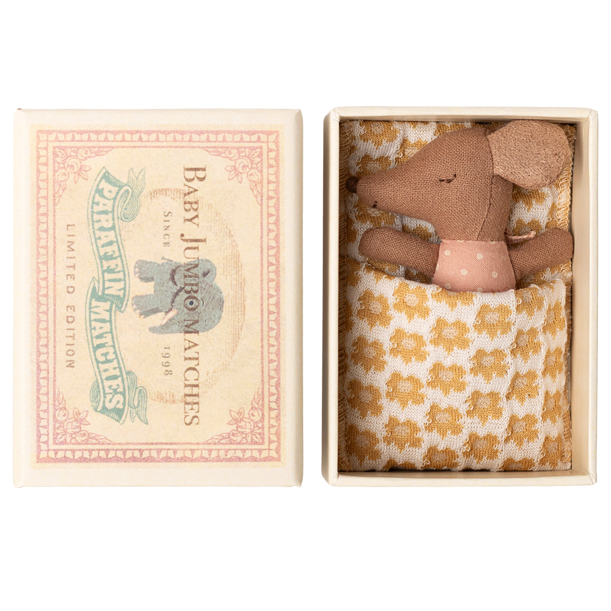 Maileg Sleepy Wakey Baby Mouse In Matchbox - Rose