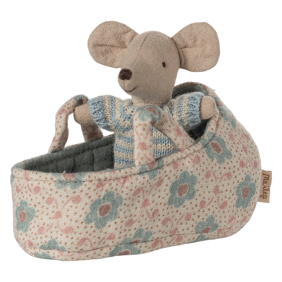 Baby Mouse In Carry Cot - Blue