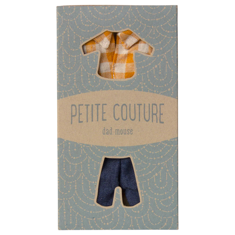 Maileg Yellow Checked Shirt & Pants for Dad Mouse 17-5307-00