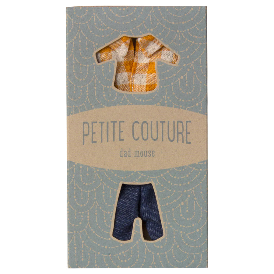 Maileg Yellow Checked Shirt & Pants for Dad Mouse 17-5307-00