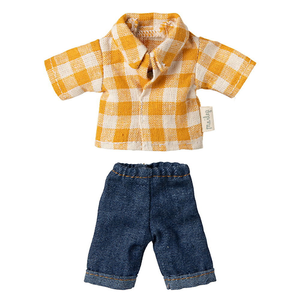 Maileg Yellow Checked Shirt & Pants for Dad Mouse 17-5307-00