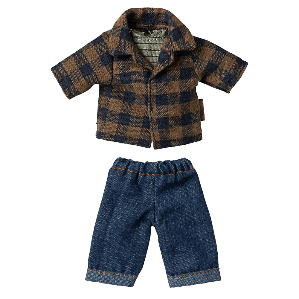 Maileg Brown Checked Shirt And Pants for Dad Mouse 2025