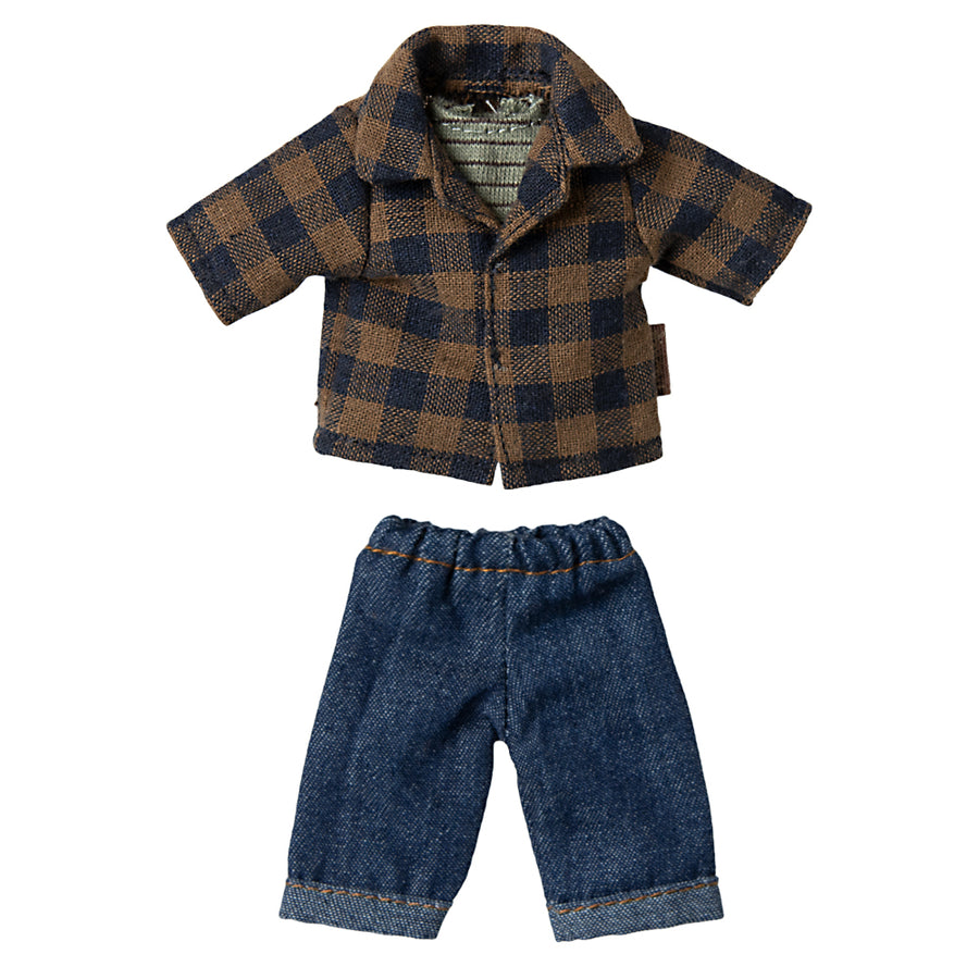 Maileg Brown Checked Shirt And Pants for Dad Mouse 2025