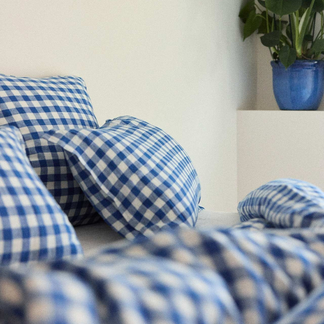 Taormina Vichy  Blue Cotton Cushion Cover: 50cm x 30cm