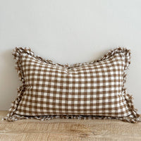 Thumbnail for Hallie Ruffled Linen Cushion 50x30 – Brown Gingham