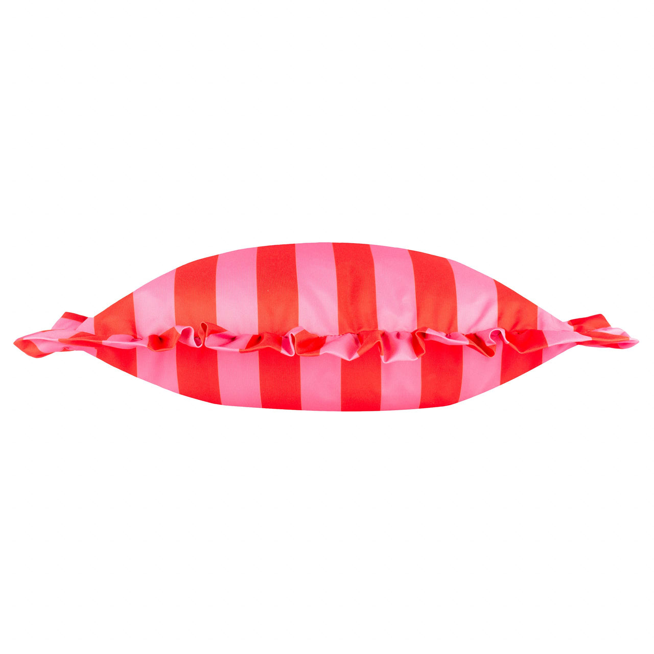 Palm Royale Stripe Ruffle Printed Outdoor Cushion Pink/Red: Pink/Red / Polyester Filled / 50 x 50cm