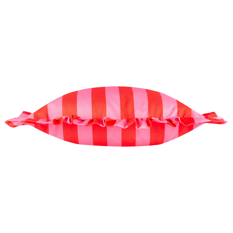 Palm Royale Stripe Ruffle Printed Outdoor Cushion Pink/Red: Pink/Red / Polyester Filled / 50 x 50cm