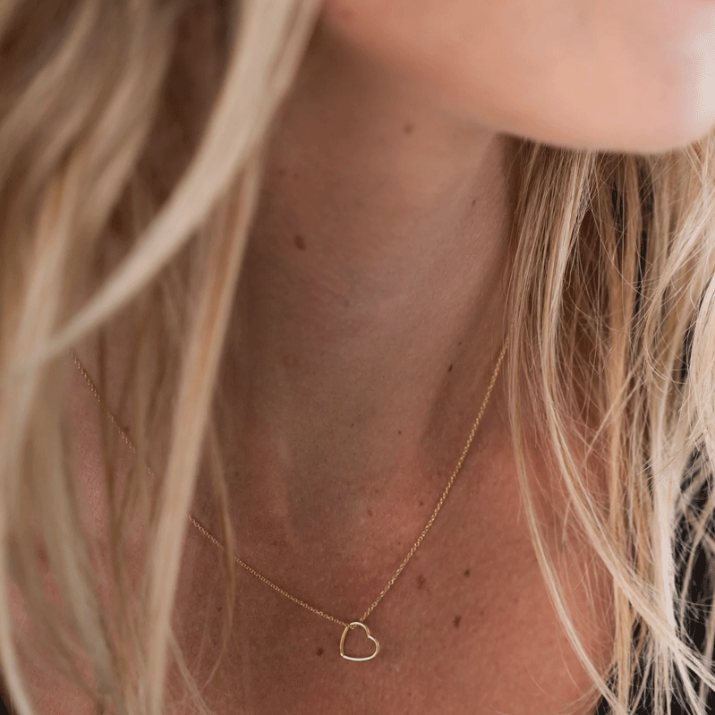 Gold Open Heart Necklace 16” Chain