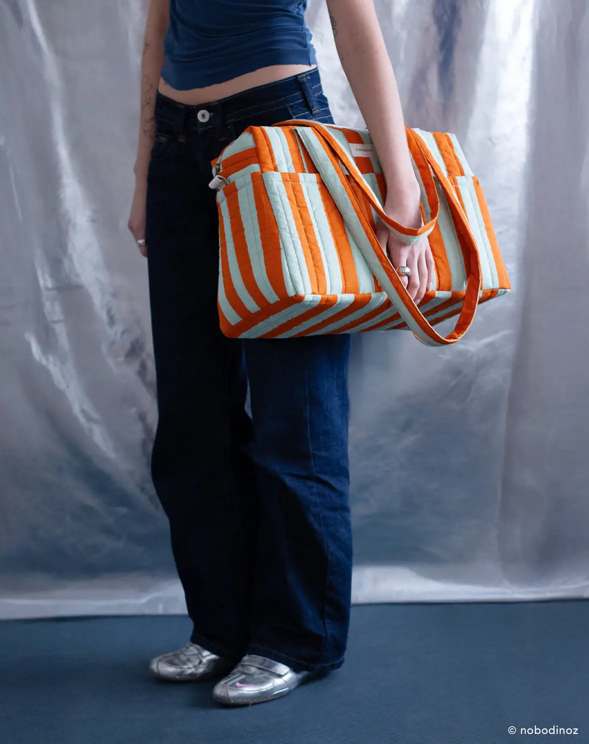 Stories Ltd Edition Stroller Bag Green Orange Stripes