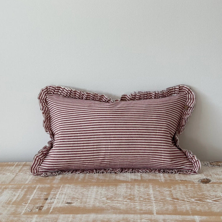 Hallie Wine Stripe Cushion Cover 50x30 – Ruffled Edge
