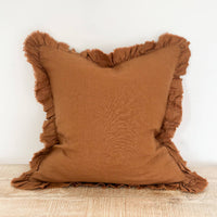 Thumbnail for Hallie Ruffled Linen Cushion – Rust: 45 x 45 cm