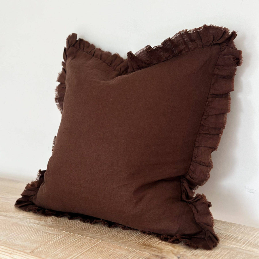 Hallie Dark Brown Ruffle Edge Cushion 65 x 65cm