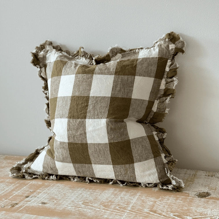 Hallie Olive Gingham Gingham Cushion Cover, 45x45cm