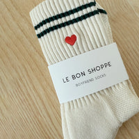 Thumbnail for Embroidered Boyfriend Socks: Parchment + Heart
