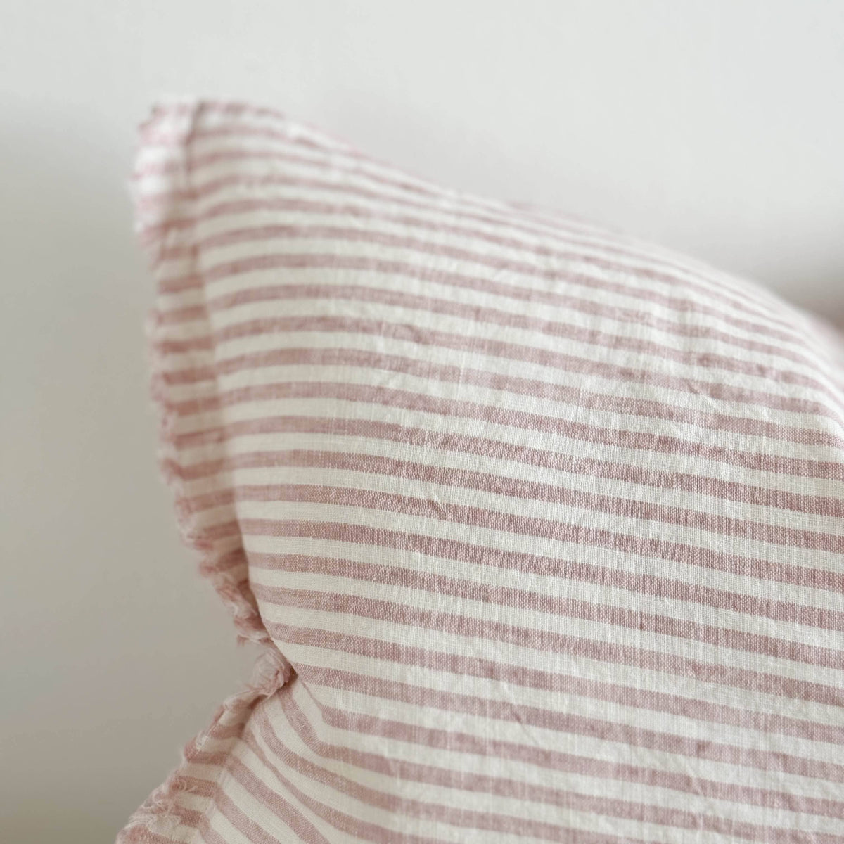Esmee Fringed Linen Cushion 50x30 – Pink & Cream Stripe